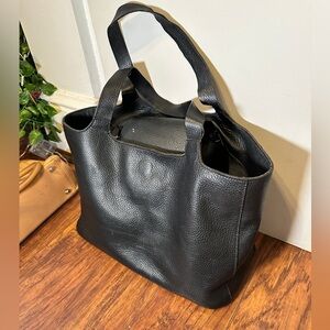 FALOR Leather Large Vintage Black pebbled leather FALOR Italy Hobo Bag nice!